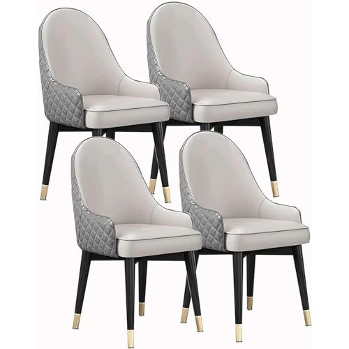 TINGMIAN Küchenstühle 4er-Set Wohnzimmer-Esszimmerstuhl Gepolsterte Beistellstühle mit Weichem Sitz Und Hoher Rückenlehne, Loungesessel Aus Künstlichem Mikrofaserleder(Light-Gray) von TINGMIAN