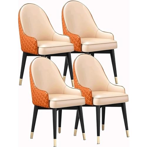 TINGMIAN Küchenstühle 4er-Set Wohnzimmer-Esszimmerstuhl Gepolsterte Beistellstühle mit Weichem Sitz Und Hoher Rückenlehne, Loungesessel Aus Künstlichem Mikrofaserleder (Color : Beige-orange) von TINGMIAN