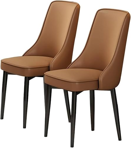 TINGMIAN Moderne Esszimmerstühle PU-Leder 2er-Set Hohe Rückenlehne Gepolsterter Weicher Sitz Beine Aus Karbonstahl for Lounge Esszimmer Küche Schlafzimmer(Brown) von TINGMIAN