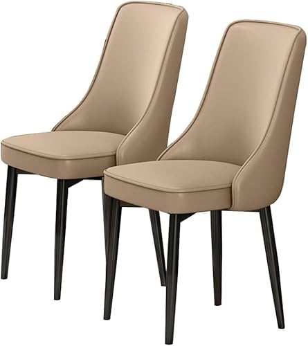TINGMIAN Moderne Esszimmerstühle PU-Leder 2er-Set Hohe Rückenlehne Gepolsterter Weicher Sitz Beine Aus Karbonstahl for Lounge Esszimmer Küche Schlafzimmer(Khaki) von TINGMIAN