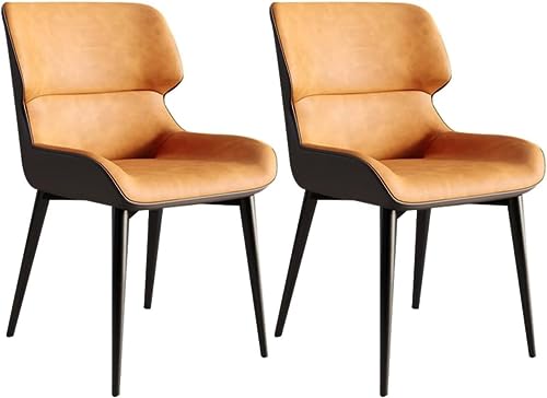 TINGMIAN Moderne Küchen-Esszimmerstühle 2er-Set Wasserfester Beistellstuhl PU-Leder mit Beinen Karbonstahl Küchen- Und Wohnzimmer-Lounge-Thekenstühle(Orange) von TINGMIAN