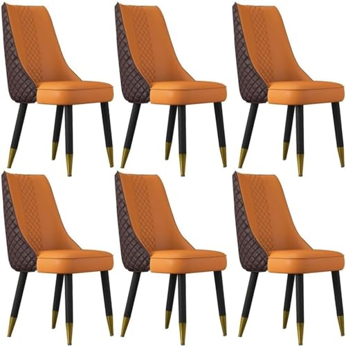 TINGMIAN Modernes Esszimmerstuhl-Set Mikrofaser-Leder 6er-Set Lounge-Thekenstühle Küche Und Wohnzimmer Schreibtischstuhl mit Holzbeinen for Büro, Lounge, Esszimmer, Küche(Coffee+orange) von TINGMIAN
