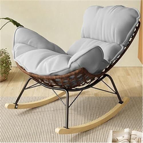 TINGMIAN Rattan-Schaukelstuhl Gepolsterter Liegestuhl Außenbereich Terrassen-Schaukelstuhl Schlafzimmer Und Wohnzimmer for Terrasse, Veranda, Garten, Deck, Rasen(Grey) von TINGMIAN