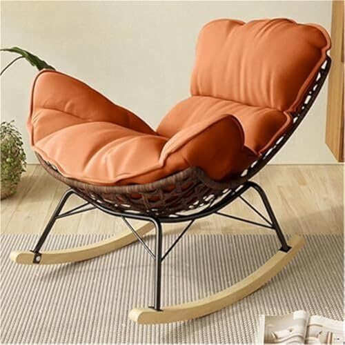 TINGMIAN Rattan-Schaukelstuhl Gepolsterter Liegestuhl Außenbereich Terrassen-Schaukelstuhl Schlafzimmer Und Wohnzimmer for Terrasse, Veranda, Garten, Deck, Rasen(Orange) von TINGMIAN
