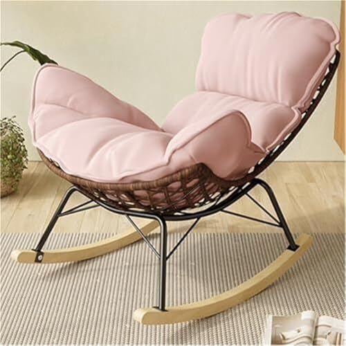 TINGMIAN Rattan-Schaukelstuhl Gepolsterter Liegestuhl Außenbereich Terrassen-Schaukelstuhl Schlafzimmer Und Wohnzimmer for Terrasse, Veranda, Garten, Deck, Rasen(Pink) von TINGMIAN