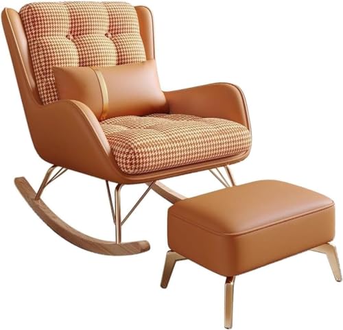 TINGMIAN Schaukelstuhl für Wohnzimmer, Liegestuhl, Schaukelstuhl mit Fußhocker, Balkon, Entspannungsstuhl, moderner weicher Schlafsessel, Schlafzimmer, Lounge, Wohnzimmer, Lesesessel (Farbe: Orange B) von TINGMIAN