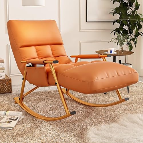 TINGMIAN Schaukelstuhl für Wohnzimmer, Schlafzimmer, mit hoher Rückenlehne, Sessel, 200 kg, moderner technischer Stoff, Schaukelstühle (Orange, goldene Beine) von TINGMIAN