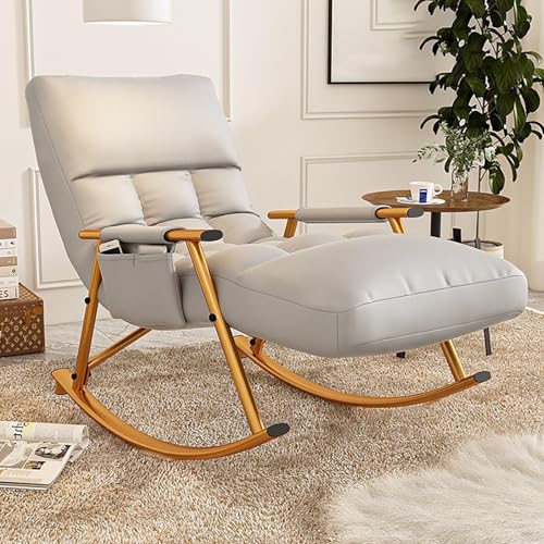 TINGMIAN Schaukelstuhl für Wohnzimmer, Schlafzimmer, mit hoher Rückenlehne, Sessel, 200 kg, moderner technischer Stoff, Schaukelstühle (grau, goldene Beine) von TINGMIAN