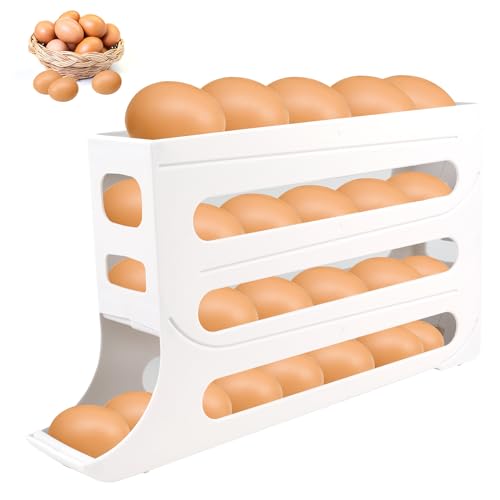TINGTING Eier Aufbewahrung Kühlschrank,Eierhalter für 30 Eier,Eierhalter Kühlschrank,Eierbehälter für Kühlschrank,4-Tier Automatisches Rollen Aufbewahrung Kühlschrank Organizer Für Küche Eierleisten von TINGTING