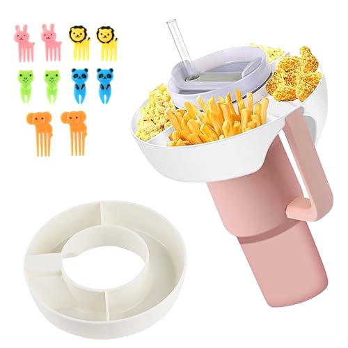 TINGTING Snackteller für Stanley Cup 40oz,Snack-Tablett,Snack Schale kompatibel mit Stanley 40oz Tumbler mit Griff,Snackteller mit Fächern,Snackschale Snackring,Snack Platte,Snackteller Kinder (Weiß) von TINGTING