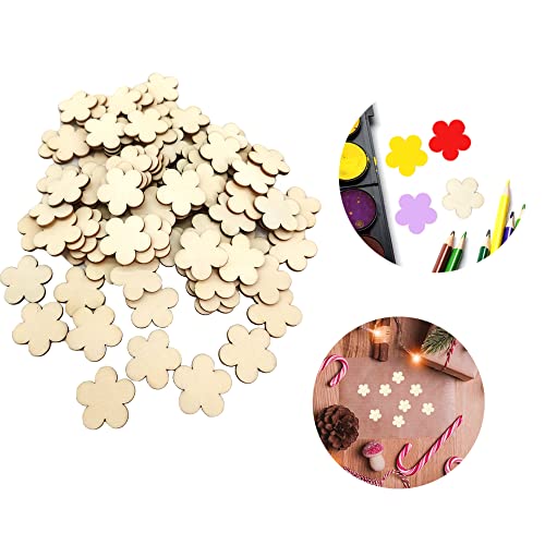 100 Stück 3cm Holzformen Mini Kleine Holzformen Scheiben Blanko Holzscheiben Blumen für DIY Handwerk Scrapbooking Tisch Hochzeits Festival Dekoration or Zum Zeichnen Verwendet Basteln machen von TINGWEN