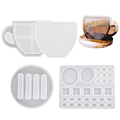 Epoxidharz formen silikon untersetzer Kaffeetassen Set Silikonformen Untersetzer Silikonformen Epoxidharz Set 4 Stück Kaffeetasse Silikonform Untersetzer Epoxidharz Für Familie,Dekoration,Geschenk von TINGWEN