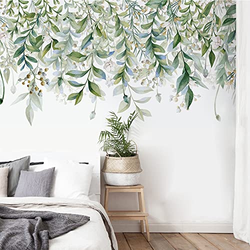 TINGWEN Grüne Pflanzen Blumen Deko Aquarell Grün Pflanze Blume Wandtattoo Wandaufkleber Hängende Rebe Verlässt Wandsticker für Wandkunst Wanddekoration Home Nursery Office Dekorationen (30*90 cm) von TINGWEN