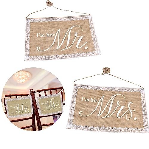 Mr Mrs Jute Hochzeit Banner Vintage Jute Stuhl Deko Mr & Mrs Stuhl Banner Set Mit Spitze Hochzeit Dekoration Hochzeit Banner Hochzeitsgeschenk für Hochzeitsdeko Rustikal Party Brautdusche (Mr. & Mrs) von TINGWEN