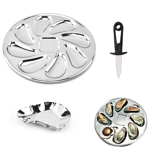 YJFY TINGWEN 3 Stück Edelstahl Aus Austernschale Großer Teller Langlebige Austernteller Austernplatte Mit 8 Kartenfächern und Austernmesser Untertasse Für Austern und Schalentiere Meeresfrüchte YJFY TINGWEN 3 Stück Edelstahl Aus Austernschale Großer Teller Langlebige Austernteller Austernplatte Mit 8 Kartenfächern und Austernmesser Untertasse Für Austern und Schalentiere Meeresfrüchte von YJFY