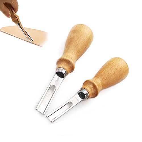 TINGWEN Lederkante Beveler Kantenschäl Tool with Wooden Handle Leather Edge Beveler Edelstahl Craft Edge Beveler Leder Edge Skiving Beveler Edge Leather Beveler Tool für DIY Lederhandwerk(6 mm/10mm) von TINGWEN