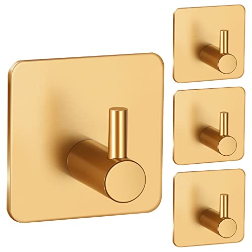 TINIFO 4 Stück Handtuchhaken Selbstklebend Gold Wandhaken Edelstahl Klebehaken Ohne Bohren für Badzimmer Küche von TINIFO
