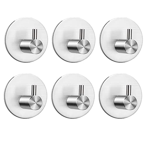 TINIFO Handtuchhaken Selbstklebend Wandhaken Edelstahl Klebehaken Ohne Bohren für Badzimmer Toilette Küche Büro (Runden Silber-6) von TINIFO