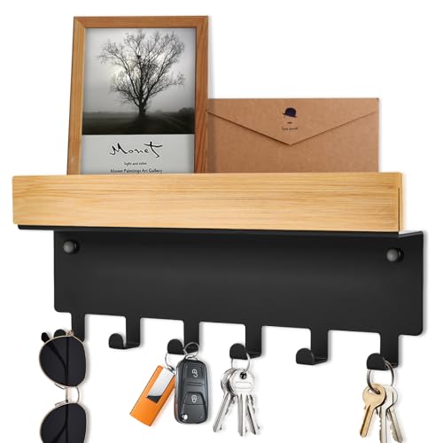 TINIFO Schlüsselbrett Holz mit Ablage – Schlüsselhalter Wand Schwarz, Modern Schlüsselablage mit 6 Haken für Flur Küche, Eingangsbereich TINIFO Schlüsselbrett Holz mit Ablage – Schlüsselhalter Wand Schwarz, Modern Schlüsselablage mit 6 Haken für Flur Küche, Eingangsbereich von TINIFO