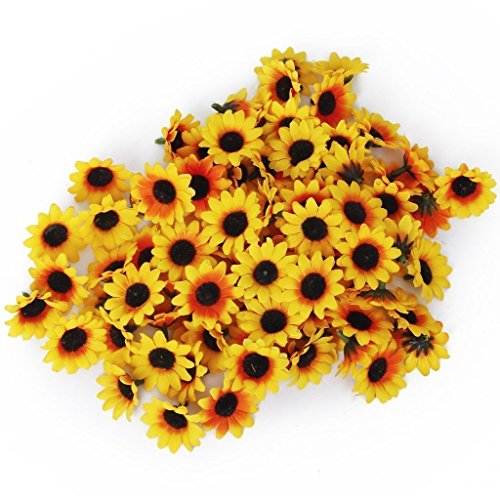 TININNA 100 Stück Klein Mini Künstliche Gerbera Blumen Köpfe Sonnenblume Gänseblümchen für DIY Hochzeit gelb EINWEG Verpackung von TININNA