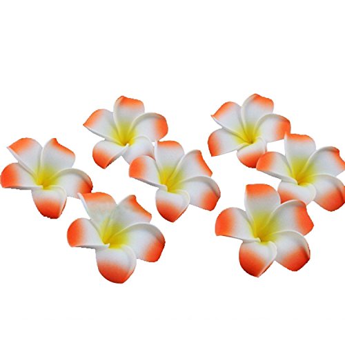 TININNA 100 Stück Künstlich Frangipani Plumeria Hawaiian Schaumblüte für Hochzeit Party Dekoration Orange EINWEG Verpackung von TININNA