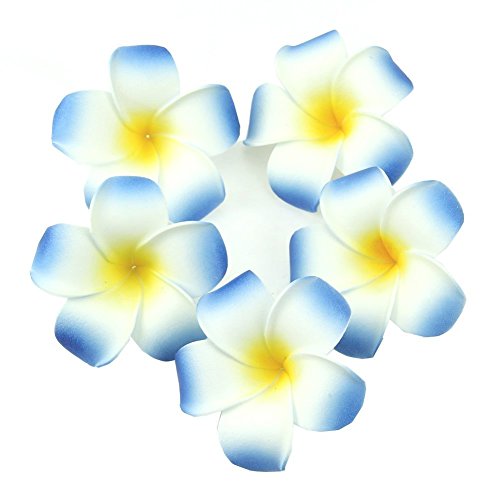 TININNA 100 Stück Künstlich Frangipani Plumeria Hawaiian Schaumblüte für Hochzeit Party Dekoration blau EINWEG Verpackung von TININNA