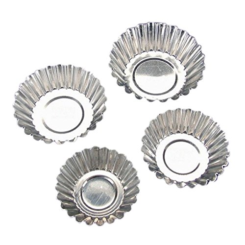 TININNA 20 Stück Silber Edelstahl Egg Tart Mold Muffins Mini Pudding Backform Torteletts Cupcake Tin 6.5cm EINWEG Verpackung von TININNA