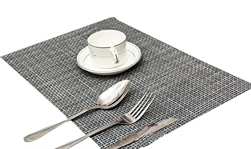 TININNA 4er Set Elegante Einfarbig Gewebter Tischsets Tischunterlage Platzdecken Platzset Platzmatten Tischmatten grau EINWEG Verpackung von TININNA