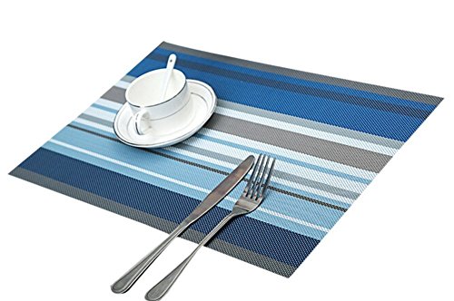 TININNA 6 Stück Klassiker Streifen Wasserdicht Tischset Platzset Tischmatte Tischunterlage blau EINWEG Verpackung von TININNA