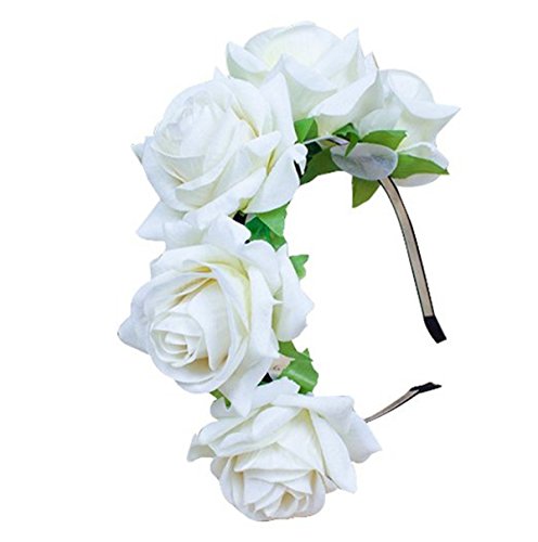 TININNA Damen Hochzeit Künstliche Rose Stirnband Haarkranz Haarschmuck Blumenkranz Garland Weiß EINWEG Verpackung von TININNA