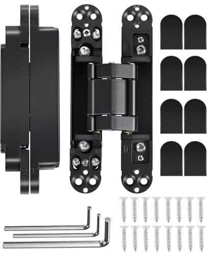 TINMAGI 15 cm Türscharniere, Verdecktes Scharnier für Eingangstüren, Scharniere Schwerlast Zinklegierung 180 Grad Schwingscharnier, 3-fach Verstellbar Stoßscharnier Türband, 2 Stück Schwarz von TINMAGI