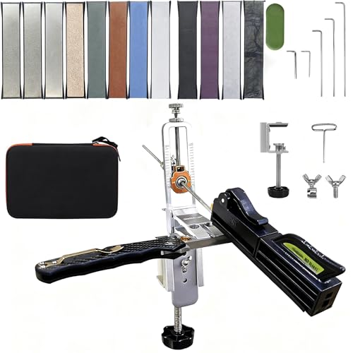 TINMAGI Messerschärfsystem, Manuelle Messerschärfer Profi Präzisions Winkel 15–30°, Messer Schärfen mit 12 Schleifsteine, Einem Sockel für Den Innen Außenbereich, Knife Sharpener für Küche Camping von TINMAGI