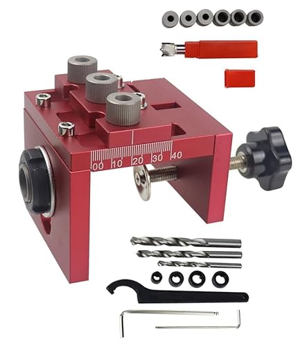 TINMAGI Pocket Hole Jig Set, 3-in-1 Taschenloch Bohrschablone 6/8/10mm, Multifunktion Bohrer-Locator, Verstellbare Dübelschablone für Die Holzbearbeitung Bohrungen und Verbindungen von TINMAGI