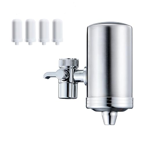 TINMAGI Wasserfilter für den Wasserhahn, Wasserfiltersystem Edelstahl 304, Trinkwasserfilter mit 4 Filter Enthalten, Entfernt Schwermetall Chlor und Sediment von TINMAGI