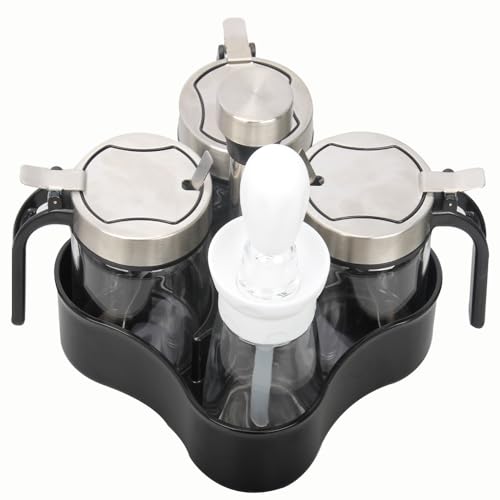 TINMIX Revolving Condiment Pots Sugar Bowl Salt & Pepper Cellar with Lid and Spoon, Set of 4 Seasoning Box Spice Jar with 360 Rotating Tray for Kitchen, 3 Pots+1 Oil Dispenser TINMIX Revolving Condiment Pots Sugar Bowl Salt & Pepper Cellar with Lid and Spoon, Set of 4 Seasoning Box Spice Jar with 360 Rotating Tray for Kitchen, 3 Pots+1 Oil Dispenser von TINMIX