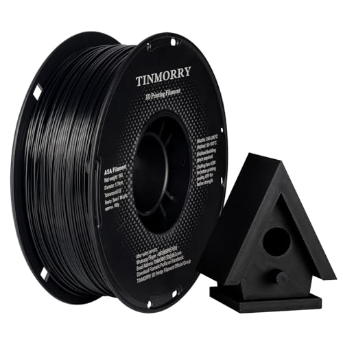 ASA Filament 1.75mm, TINMORRY High UV & Hitzebeständig 3D-Druck Filament, Langlebig & Zähigkeit, Kompatibel mit Bambu Enclosed Drucker, Perfekt für den Druck von Outdoor-Teilen, 1KG Spule, Schwarz von TINMORRY