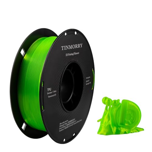 Filament TPU 1,75 mm, TINMORRY 3D Druckmaterialien, TPU Filament für FDM 3D Drucker, 1 kg 1 Spule, Transparent Grün von TINMORRY