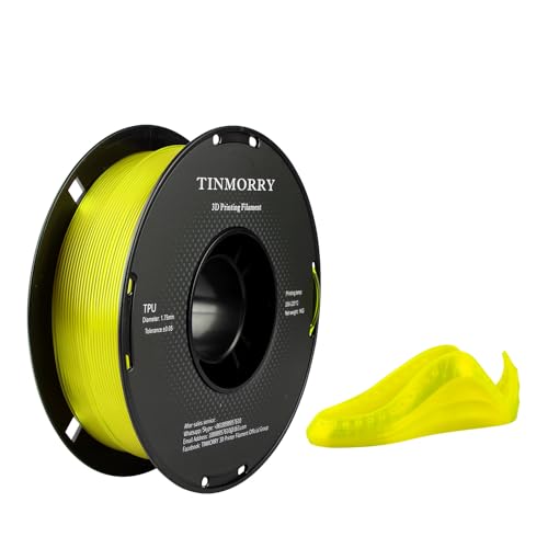 Filament TPU 1,75 mm, TINMORRY 3D Druckmaterialien, TPU Filament für FDM 3D Drucker, 1 kg 1 Spule, Transparent Yellow von TINMORRY