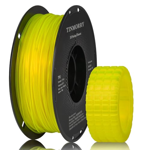 Filament TPU 1,75 mm, TINMORRY Flexibles 95A TPU 3D-Druck-Filament für FDM 3D-Drucker, 1 kg, 1 Spule, Transparent Gelb von TINMORRY