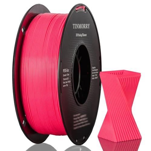 PETG Filament 1.75mm, TINMORRY Rapid PETG-Eco 3D Druck Filament, Kompatibel mit Bambu Lab/Creality K1C / FLASHFORGE Adventurer 5M /Anycubic Kobra 3 / QIDI FDM 3D Drucker, 1 KG 1 Spule, Fluo Rose Red von TINMORRY