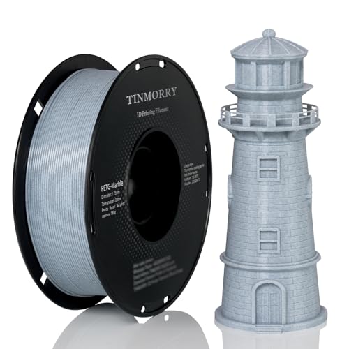 PETG Filament 1.75mm, TINMORRY Verbessert PETG-Eco 3D-Druckmaterialien, Kompatibel mit Bambu FDM 3D Drucker, 1 KG 1 Spule, Marble-Light Grey von TINMORRY