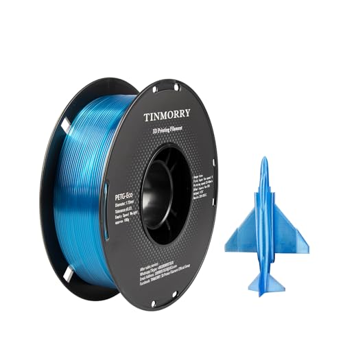 PETG Filament 1.75mm, TINMORRY Verbessert PETG-Eco 3D-Druckmaterialien, Kompatibel mit Bambu FDM 3D Drucker, 1 KG 1 Spule, Transparent Blau von TINMORRY