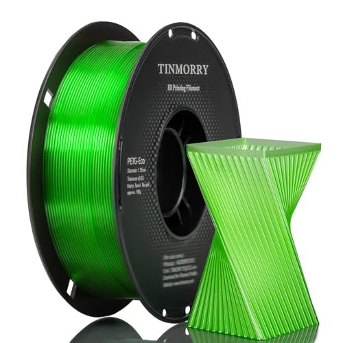 PETG Filament 1.75mm, TINMORRY Rapid PETG-Eco 3D Druck Filament, Kompatibel mit Bambu Lab/Creality K1C / FLASHFORGE Adventurer 5M /Anycubic Kobra 3 / QIDI FDM 3D Drucker, 1 KG 1 Spule, Trans Grün von TINMORRY