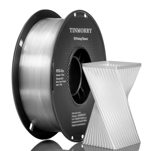 PETG Filament 1.75mm, TINMORRY Rapid PETG-Eco 3D Druck Filament, Kompatibel mit Bambu Lab/Creality K1C / FLASHFORGE Adventurer 5M /Anycubic Kobra 3 / QIDI FDM 3D Drucker, 1 KG 1 Spule, Transparent von TINMORRY