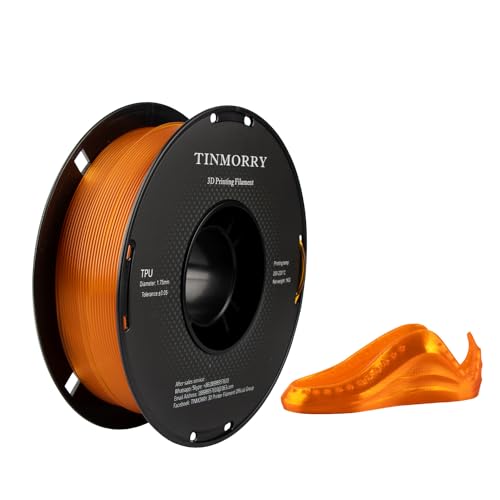 TINMORRY Filament TPU 1.75mm, TPU Filament 3D Druckmaterialien für 3D Drucker, 1KG, 1 Spule, Transparent Orange von TINMORRY