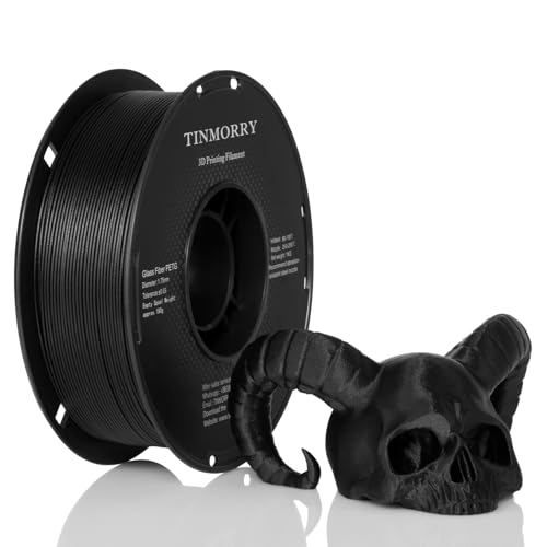 TINMORRY Glasfaserverstärktes PETG Filament 1.75mm, Hohe Schlagzähigkeit PETG GF 3D Druck Filament, Haltbarkeit & Steifigkeit, Passend für die meisten FDM 3D Drucker, 1 KG 1 Spule, Frosted Schwarz von TINMORRY