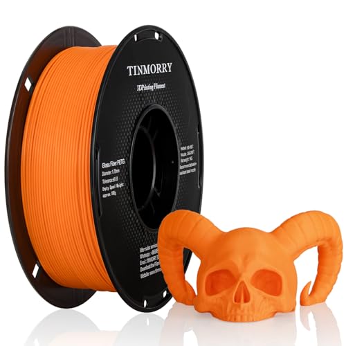 TINMORRY Glasfaserverstärktes PETG Filament 1.75mm, Hohe Schlagzähigkeit PETG GF 3D Druck Filament, Haltbarkeit & Steifigkeit, Passend für die meisten FDM 3D Drucker, 1 KG 1 Spule, Frosted Orange von TINMORRY