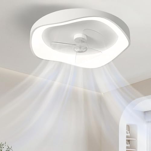 Deckenventilator mit Beleuchtung, Deckenlampe mit Ventilator, LED Leise Deckenleuchte mit Ventilator, 3 Farben Stufenloses Dimmen, 6-Gang-Einstellung, Timer, für Schlafzimmer Wohnzimmer Esszimme-40cm von TINS