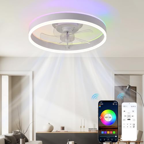 Deckenlampe mit Ventilator, Deckenventilator mit Fernbedienung &APP, RGB farbenfroh Farbwechsler Deckenleuchte, Deckenventilatoren mit Beleuchtung 6 Windstärke Timing,für Schlafzimmer Wohnzimmer-φ40cm von TINS
