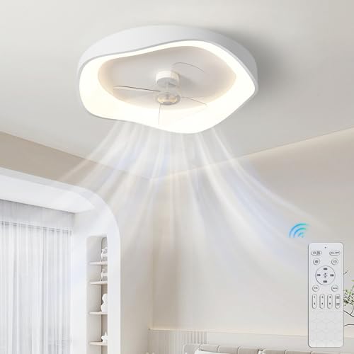 Lampe mit Ventilator, Deckenlampe mit Ventilato Ø52cm, Deckenleuchte mit Ventilator, mit Fernbedienung und APP, 6 Geschwindigkeiten, 3 Farben Dimmbare, Stufenloses Dimmen, Stumm, Timing von TINS